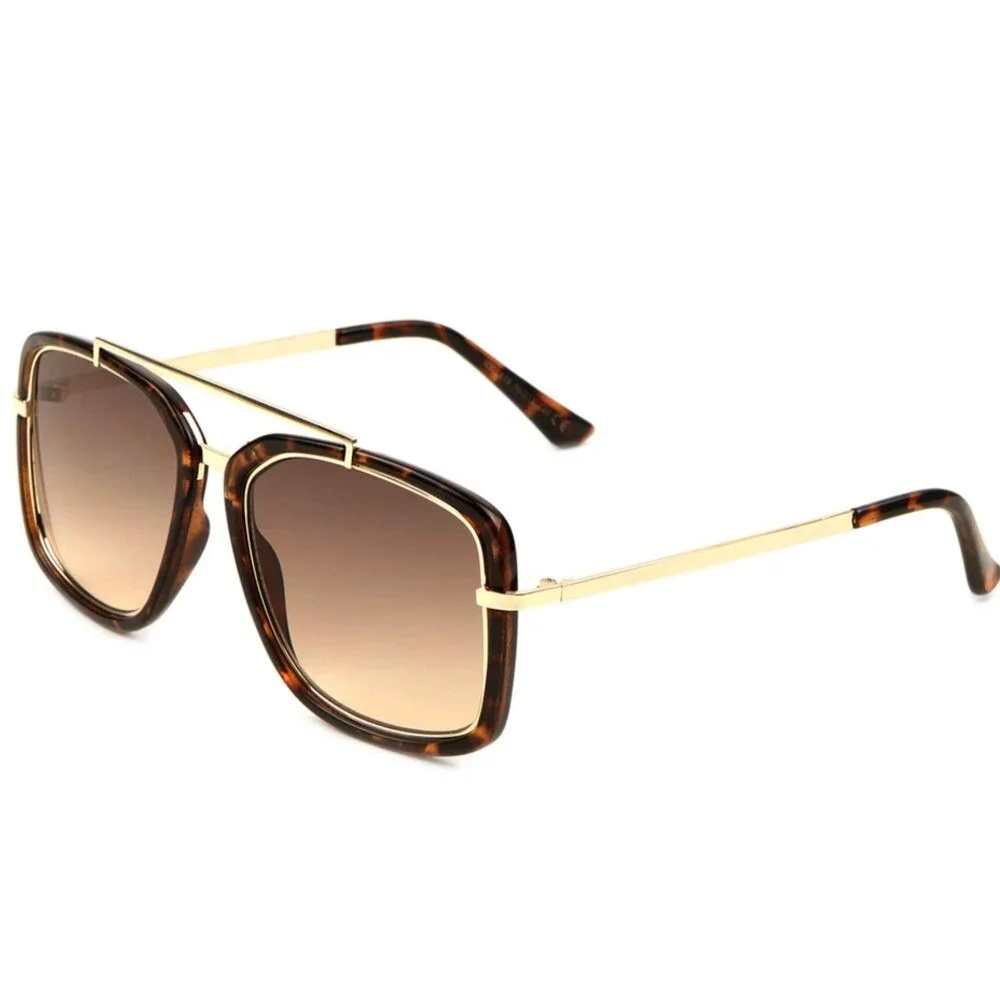 Square Men Sunglasses Designer Retro Metal Driving Shades Hip Hop Brown Lens New